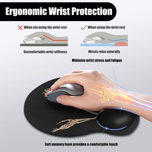 Ergonomic Mouse Pad with Wrist Rest Support, Gothic Skull Skeleton Black Small Mousepad with Non-Slip Pain Relief Rubber Base, Cute Gaming Mouse Pad for Desk Accessories Office Supplies Decor in Saudi Arabia