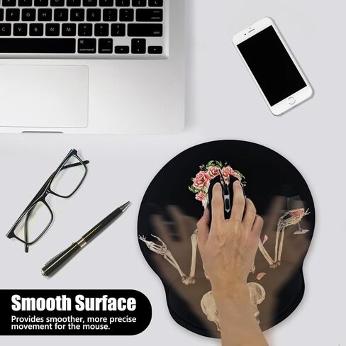 Ergonomic Mouse Pad with Wrist Rest Support, Gothic Skull Skeleton Black Small Mousepad with Non-Slip Pain Relief Rubber Base, Cute Gaming Mouse Pad for Desk Accessories Office Supplies Decor in Saudi Arabia