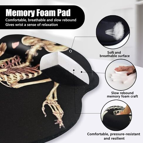 Ergonomic Mouse Pad with Wrist Rest Support, Gothic Skull Skeleton Black Small Mousepad with Non-Slip Pain Relief Rubber Base, Cute Gaming Mouse Pad for Desk Accessories Office Supplies Decor in Saudi Arabia