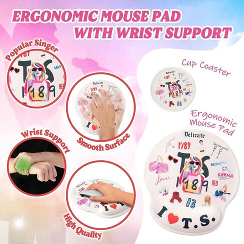 Singer Ergonomic Mouse Pad with Gel Wrist Rest Support, TS Merch Gifts Non-Slip PU Base Mousepad Accessories with Coaster for Music Lovers Fans Women Girls Laptop Computer Pain Relief in Kuwait