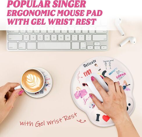 Singer Ergonomic Mouse Pad with Gel Wrist Rest Support, TS Merch Gifts Non-Slip PU Base Mousepad Accessories with Coaster for Music Lovers Fans Women Girls Laptop Computer Pain Relief in Kuwait