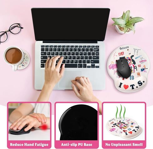 Singer Ergonomic Mouse Pad with Gel Wrist Rest Support, TS Merch Gifts Non-Slip PU Base Mousepad Accessories with Coaster for Music Lovers Fans Women Girls Laptop Computer Pain Relief in Kuwait