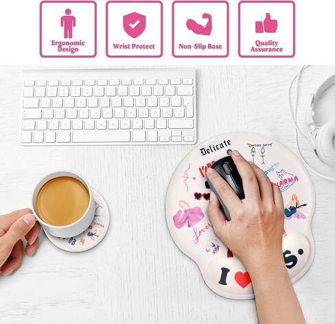Singer Ergonomic Mouse Pad with Gel Wrist Rest Support, TS Merch Gifts Non-Slip PU Base Mousepad Accessories with Coaster for Music Lovers Fans Women Girls Laptop Computer Pain Relief in Kuwait