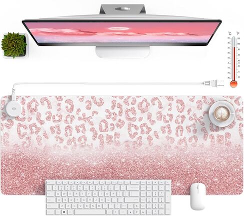 HAOCOO Heated Desk Pad Large, Warm Mouse Pad Gaming, Computer Desk Mat for Desktop, 3 Levels Heating, Auto Shut Down, Leather Laptop Keyboard Mat for Home Office, Purple Blue Galaxy in Kuwait