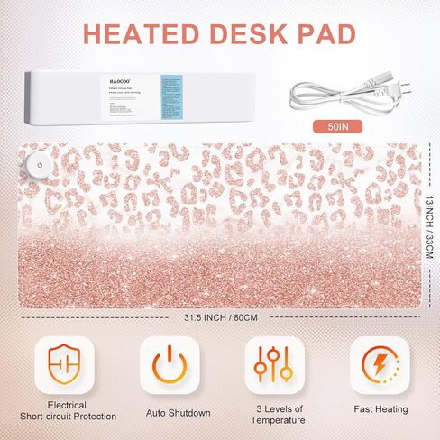 HAOCOO Heated Desk Pad Large, Warm Mouse Pad Gaming, Computer Desk Mat for Desktop, 3 Levels Heating, Auto Shut Down, Leather Laptop Keyboard Mat for Home Office, Purple Blue Galaxy in Kuwait