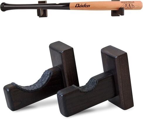 TESLYAR Baseball Softball Bat Rack Wood Felt Liner Wall Mount for Horizontal Display - Solid Ash Tree Hidden Screws Handmade Brown in Kuwait