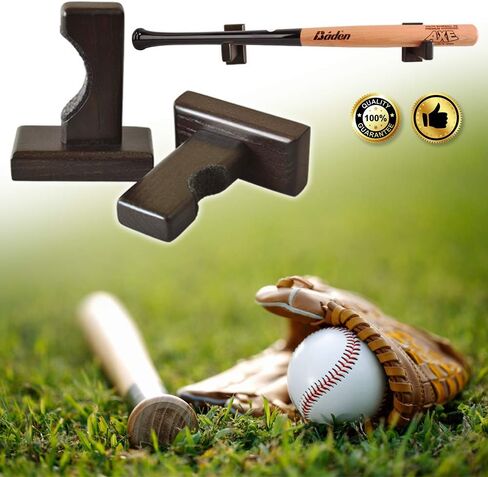 TESLYAR Baseball Softball Bat Rack Wood Felt Liner Wall Mount for Horizontal Display - Solid Ash Tree Hidden Screws Handmade Brown in Kuwait