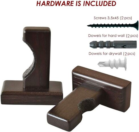 TESLYAR Baseball Softball Bat Rack Wood Felt Liner Wall Mount for Horizontal Display - Solid Ash Tree Hidden Screws Handmade Brown in Kuwait