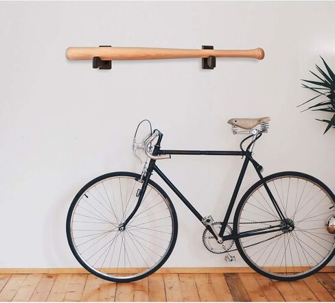 TESLYAR Baseball Softball Bat Rack Wood Felt Liner Wall Mount for Horizontal Display - Solid Ash Tree Hidden Screws Handmade Brown in Kuwait