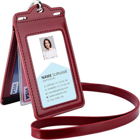 Badge Holder with 2 Lanyard Leather Easily Holds 1 to 6 Cards, Trifold Heavy Duty ID Card Holder, for Nurse Teacher School Medical Law Enforcement in Saudi Arabia