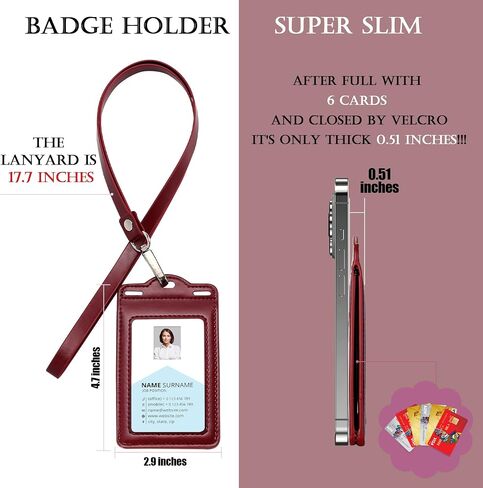 Badge Holder with 2 Lanyard Leather Easily Holds 1 to 6 Cards, Trifold Heavy Duty ID Card Holder, for Nurse Teacher School Medical Law Enforcement in Saudi Arabia