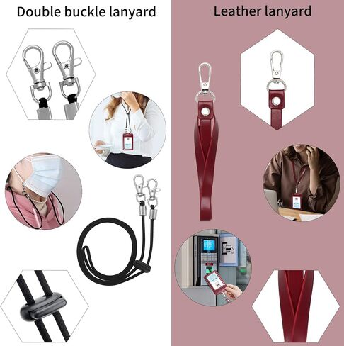 Badge Holder with 2 Lanyard Leather Easily Holds 1 to 6 Cards, Trifold Heavy Duty ID Card Holder, for Nurse Teacher School Medical Law Enforcement in Saudi Arabia