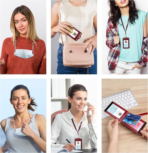 Badge Holder with 2 Lanyard Leather Easily Holds 1 to 6 Cards, Trifold Heavy Duty ID Card Holder, for Nurse Teacher School Medical Law Enforcement in Saudi Arabia