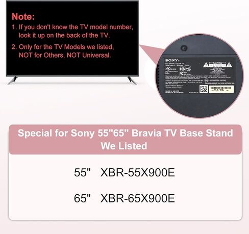 أرجل تلفزيون معدنية لحامل تلفزيون Sony Bravia، فقط لجهاز Sony 55 بوصة 65 بوصة XBR-55X900E XBR-65X900E، سهلة التركيب وتعزيز الثبات، مع براغي، أسود in Kuwait