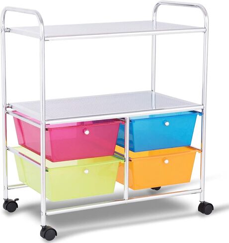 Giantex Rolling Storage Cart w/ 4 Drawers 2 Shelves Metal Rack Shelf Home Office School Beauty Salon Utility Organizer Cart with Wheels (Black) in Saudi Arabia