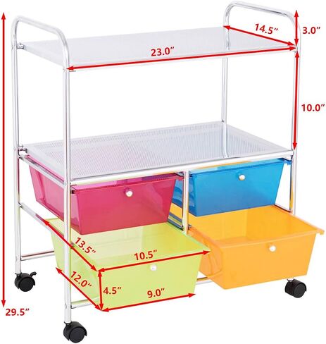 Giantex Rolling Storage Cart w/ 4 Drawers 2 Shelves Metal Rack Shelf Home Office School Beauty Salon Utility Organizer Cart with Wheels (Black) in Saudi Arabia