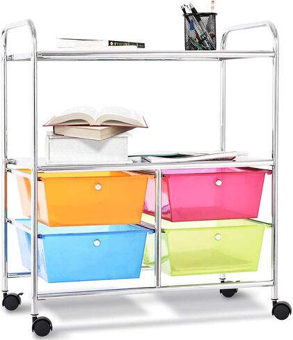Giantex Rolling Storage Cart w/ 4 Drawers 2 Shelves Metal Rack Shelf Home Office School Beauty Salon Utility Organizer Cart with Wheels (Black) in Saudi Arabia