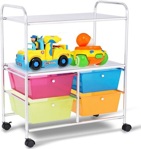 Giantex Rolling Storage Cart w/ 4 Drawers 2 Shelves Metal Rack Shelf Home Office School Beauty Salon Utility Organizer Cart with Wheels (Black) in Saudi Arabia