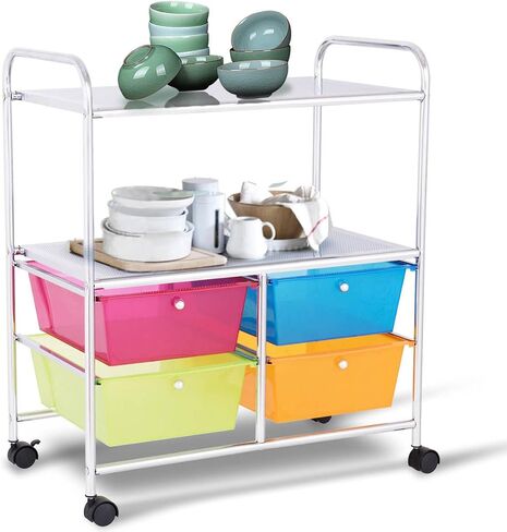 Giantex Rolling Storage Cart w/ 4 Drawers 2 Shelves Metal Rack Shelf Home Office School Beauty Salon Utility Organizer Cart with Wheels (Black) in Saudi Arabia