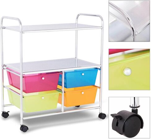 Giantex Rolling Storage Cart w/ 4 Drawers 2 Shelves Metal Rack Shelf Home Office School Beauty Salon Utility Organizer Cart with Wheels (Black) in Saudi Arabia