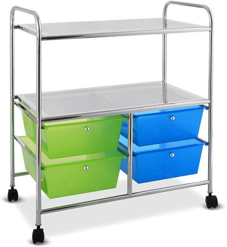 Giantex Rolling Storage Cart w/ 4 Drawers 2 Shelves Metal Rack Shelf Home Office School Beauty Salon Utility Organizer Cart with Wheels (Black) in Saudi Arabia