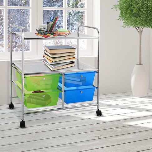 Giantex Rolling Storage Cart w/ 4 Drawers 2 Shelves Metal Rack Shelf Home Office School Beauty Salon Utility Organizer Cart with Wheels (Black) in Saudi Arabia