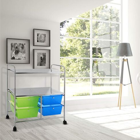 Giantex Rolling Storage Cart w/ 4 Drawers 2 Shelves Metal Rack Shelf Home Office School Beauty Salon Utility Organizer Cart with Wheels (Black) in Saudi Arabia
