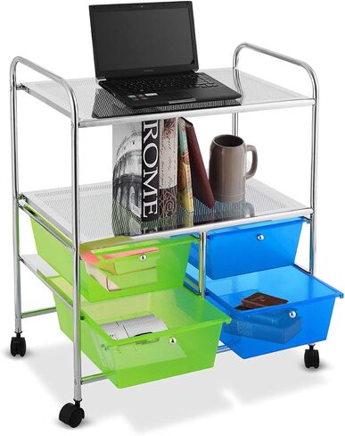 Giantex Rolling Storage Cart w/ 4 Drawers 2 Shelves Metal Rack Shelf Home Office School Beauty Salon Utility Organizer Cart with Wheels (Black) in Saudi Arabia