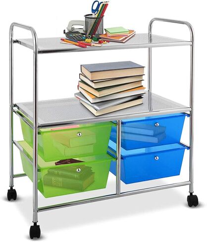 Giantex Rolling Storage Cart w/ 4 Drawers 2 Shelves Metal Rack Shelf Home Office School Beauty Salon Utility Organizer Cart with Wheels (Black) in Saudi Arabia