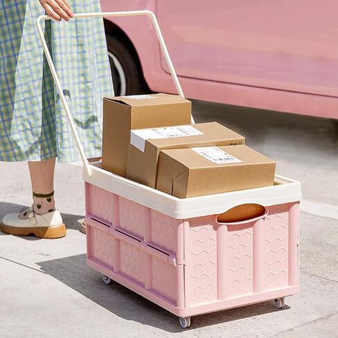 Alipis Plastic Storage Tote Collapsible Rolling Crate with Wheels Foldable Utility Cart Handcart Shopping Trolley for Travel Shopping Moving Storage Home Office Use Beach Wagon Cart in Saudi Arabia
