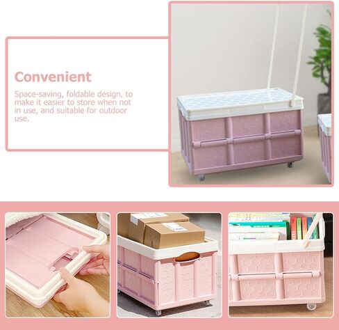 Alipis Plastic Storage Tote Collapsible Rolling Crate with Wheels Foldable Utility Cart Handcart Shopping Trolley for Travel Shopping Moving Storage Home Office Use Beach Wagon Cart in Saudi Arabia