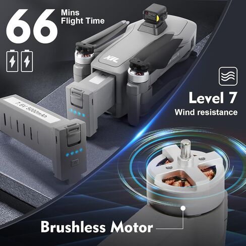 193MAX2 طائرات بدون طيار ثلاثية المحاور مع كاميرا للبالغين 4K، بطاريتين وقت طيران 66 دقيقة، نقل نطاق 13000 قدم، تجنب العوائق، طائرة بدون طيار GPS مع محركات بدون فرش، 4K/30FPS، العودة التلقائية إلى المنزل in Kuwait