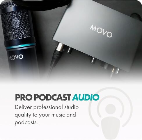 Movo PodPakT Universal Cardioid Condenser Microphone Kit with MDX-1 2x2 Audio Interface with Tabletop Mic Stand and Studio Headphones - Podcast Equipment Set for YouTube, Podcast, Streaming in Saudi Arabia