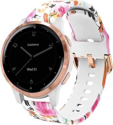 أحزمة متوافقة مع ساعة Garmin Vivoactive 4S 40 مم / Venu 2S/ Venu 3S الذكية، 18 مم سريعة الإصدار من السيليكون الناعم المطبوع بنمط لا يبهت، شريط بديل مطبوع عليه زهور لـ Garmin Vivomove 3S in Kuwait