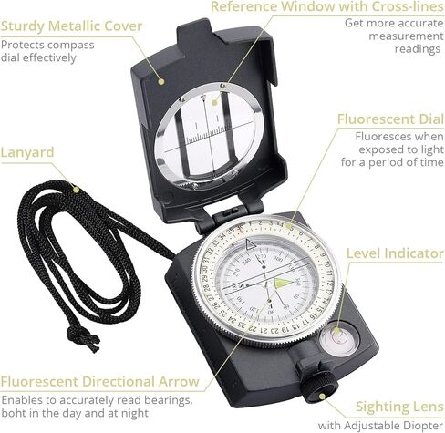 بوصلة عسكرية، بوصلة احترافية للمشي لمسافات طويلة مع حقيبة حمل، بوصلة ملاحة مقاومة للماء، بوصلة بقاء مدمجة، بوصلة رؤية عدسة للمشي لمسافات طويلة والصيد والتخييم في الهواء الطلق in Kuwait