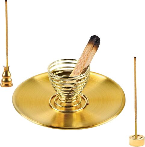 مبخرة، حامل بالو سانتو، حامل حكيم، حامل بخور 5 في 1 لعصي البخور/البخور الملفوف/مخاريط البخور، صائد الرماد النحاسي للتأمل والمكتب وغرفة النوم وغرفة اليوغا وبيت الشاي in Kuwait