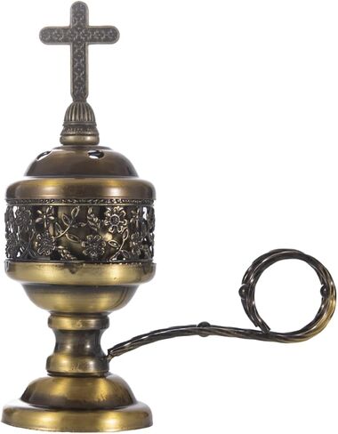 Incense Censer, Bakhoor Burner, Charcoal Incense Burner, Incense Burner with Handle Tongs for Yoga, Spa Aromatherapy Bronze Cross in Saudi Arabia