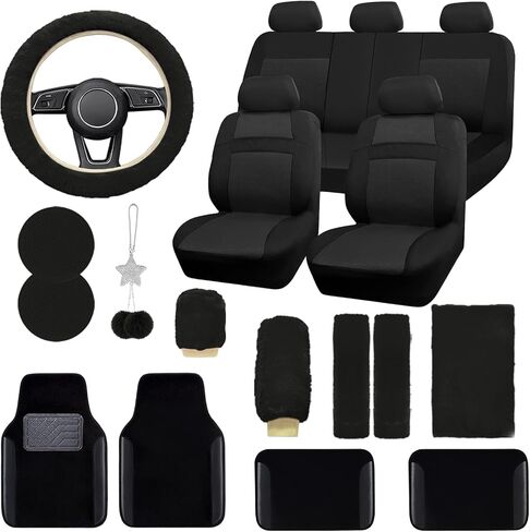 JINGSENCar Seat Cover Full Set for Women with Waterproof Floor Mats,3D Air Mesh Car Seat Cover with 5mm Composite Sponge Inside,Universal Fluffy Steering Wheel Cover,Accessories Full(Purple) in Saudi Arabia
