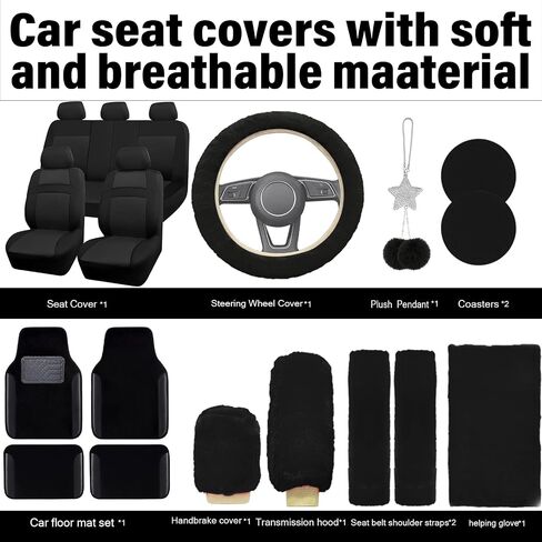 JINGSENCar Seat Cover Full Set for Women with Waterproof Floor Mats,3D Air Mesh Car Seat Cover with 5mm Composite Sponge Inside,Universal Fluffy Steering Wheel Cover,Accessories Full(Purple) in Saudi Arabia