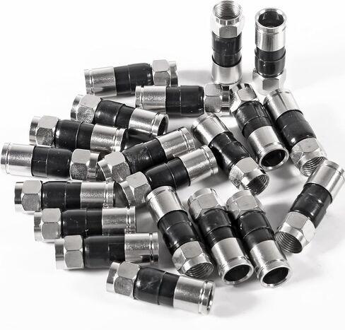 20 قطعة RG6 موصلات ضغط RG6 F نوع موصلات الكابلات المحورية مستقيم هوائي اقناع محول (أسود) in Saudi Arabia