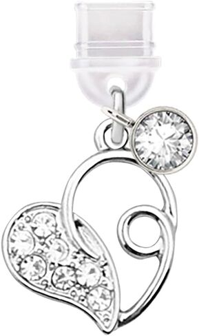 ELISE & FONDA TP304 Type-C USB Charging Port Anti Dust Plug Crystal Love Heart Cell Phone Charm for Samsung/Huawei/OnePlus/Xiaomi/oppo Android Phones (White) in Saudi Arabia