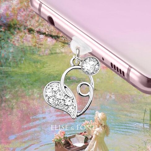 ELISE & FONDA TP304 Type-C USB Charging Port Anti Dust Plug Crystal Love Heart Cell Phone Charm for Samsung/Huawei/OnePlus/Xiaomi/oppo Android Phones (White) in Saudi Arabia