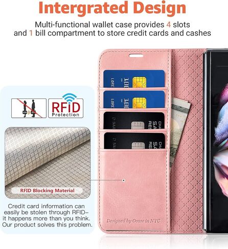 حافظة محفظة OCASE لهاتف Galaxy Z Fold 3 5G مع حامل قلم S، وغطاء قلاب من جلد البولي يوريثان، وفتحات للبطاقات، وحجب RFID، ومسند - أسود in Saudi Arabia