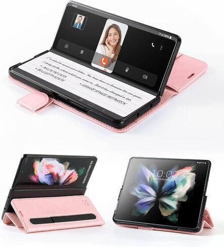 حافظة محفظة OCASE لهاتف Galaxy Z Fold 3 5G مع حامل قلم S، وغطاء قلاب من جلد البولي يوريثان، وفتحات للبطاقات، وحجب RFID، ومسند - أسود in Saudi Arabia