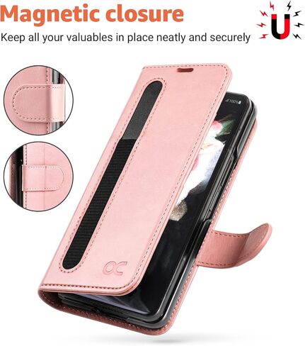 حافظة محفظة OCASE لهاتف Galaxy Z Fold 3 5G مع حامل قلم S، وغطاء قلاب من جلد البولي يوريثان، وفتحات للبطاقات، وحجب RFID، ومسند - أسود in Saudi Arabia