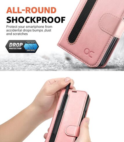 حافظة محفظة OCASE لهاتف Galaxy Z Fold 3 5G مع حامل قلم S، وغطاء قلاب من جلد البولي يوريثان، وفتحات للبطاقات، وحجب RFID، ومسند - أسود in Saudi Arabia