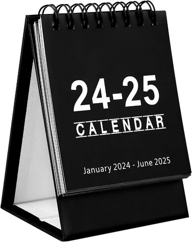Mini Desk Calendar, January 2024 to June 2025 Mini Calendar Stand Standing Flip Desktop Calendar 2024 Small Desktop Calendar for Office School (Black) in Saudi Arabia