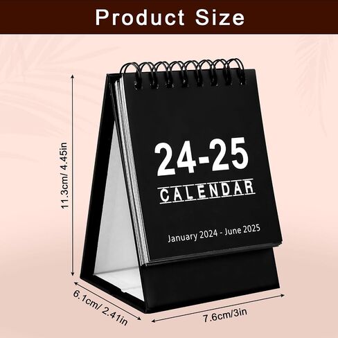 Mini Desk Calendar, January 2024 to June 2025 Mini Calendar Stand Standing Flip Desktop Calendar 2024 Small Desktop Calendar for Office School (Black) in Saudi Arabia