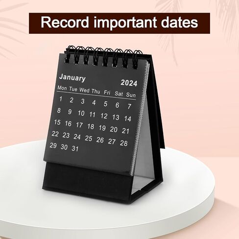 Mini Desk Calendar, January 2024 to June 2025 Mini Calendar Stand Standing Flip Desktop Calendar 2024 Small Desktop Calendar for Office School (Black) in Saudi Arabia