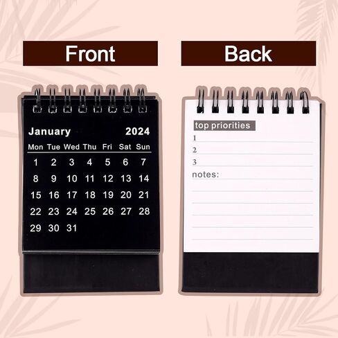 Mini Desk Calendar, January 2024 to June 2025 Mini Calendar Stand Standing Flip Desktop Calendar 2024 Small Desktop Calendar for Office School (Black) in Saudi Arabia